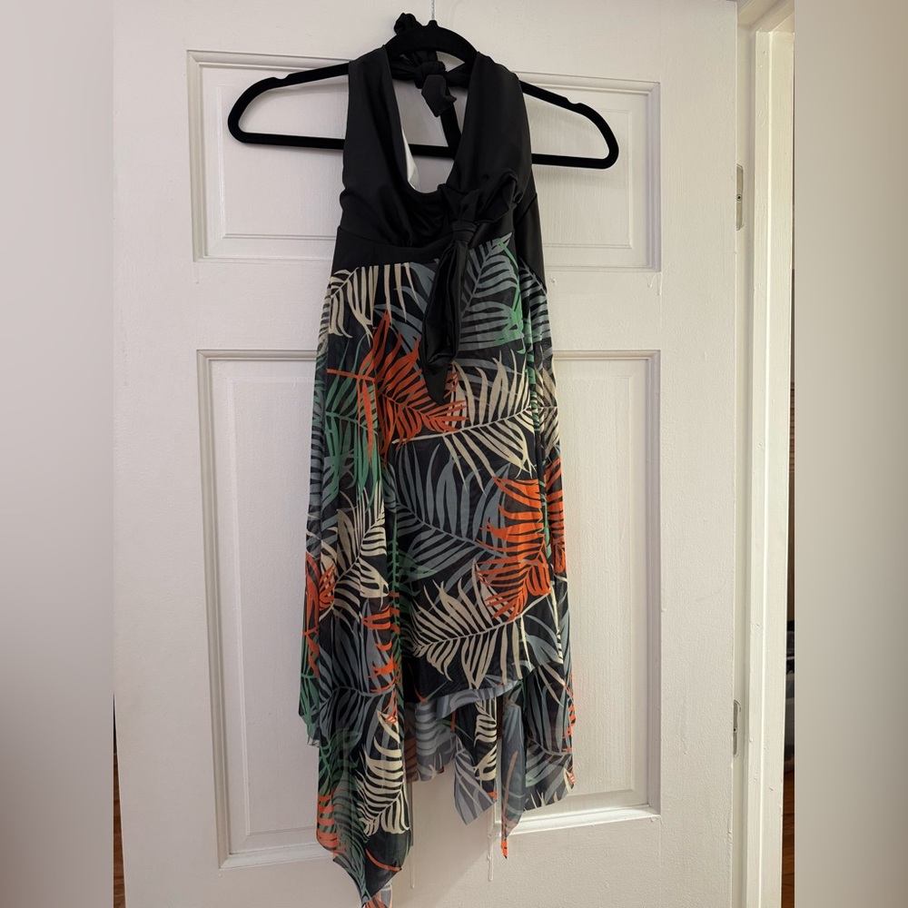 Tropical Print Halter Bikini Top Plus Size XXL